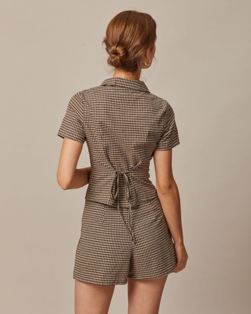 The Brown High Waisted Plaid Shorts - Image 5