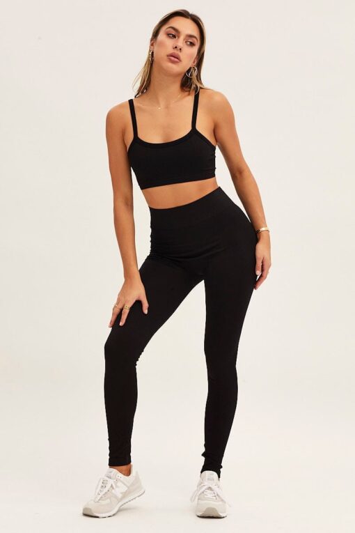 Black Bralette Crop Round Neck Seamless - Image 2