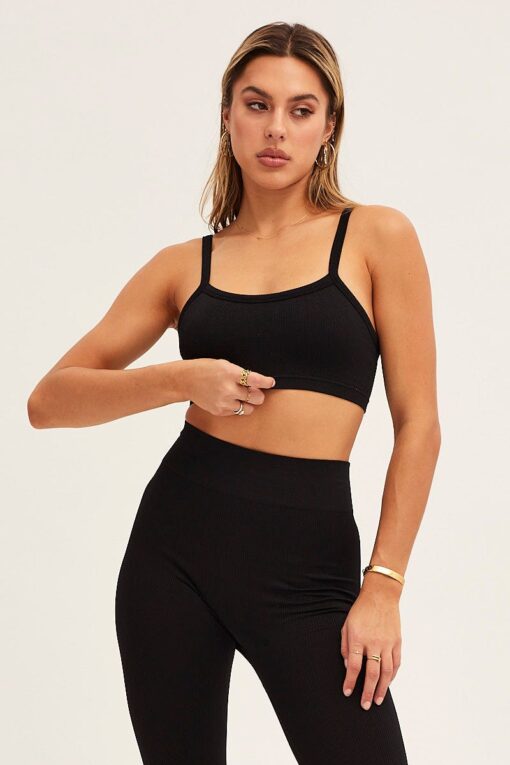 Black Bralette Crop Round Neck Seamless - Image 3